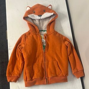 Mini Boden Orange Fox Hoodie Sherpa Lined for Kids Size 2-3